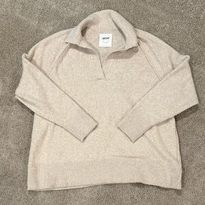 Aerie Neutral Collared Pullover Sweater - Light Taupe